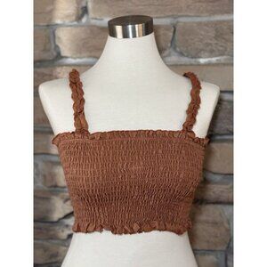 Faithfull The Brand 100% Linen Tijana Smocked Crop Top Plain Mulberry Sz XS